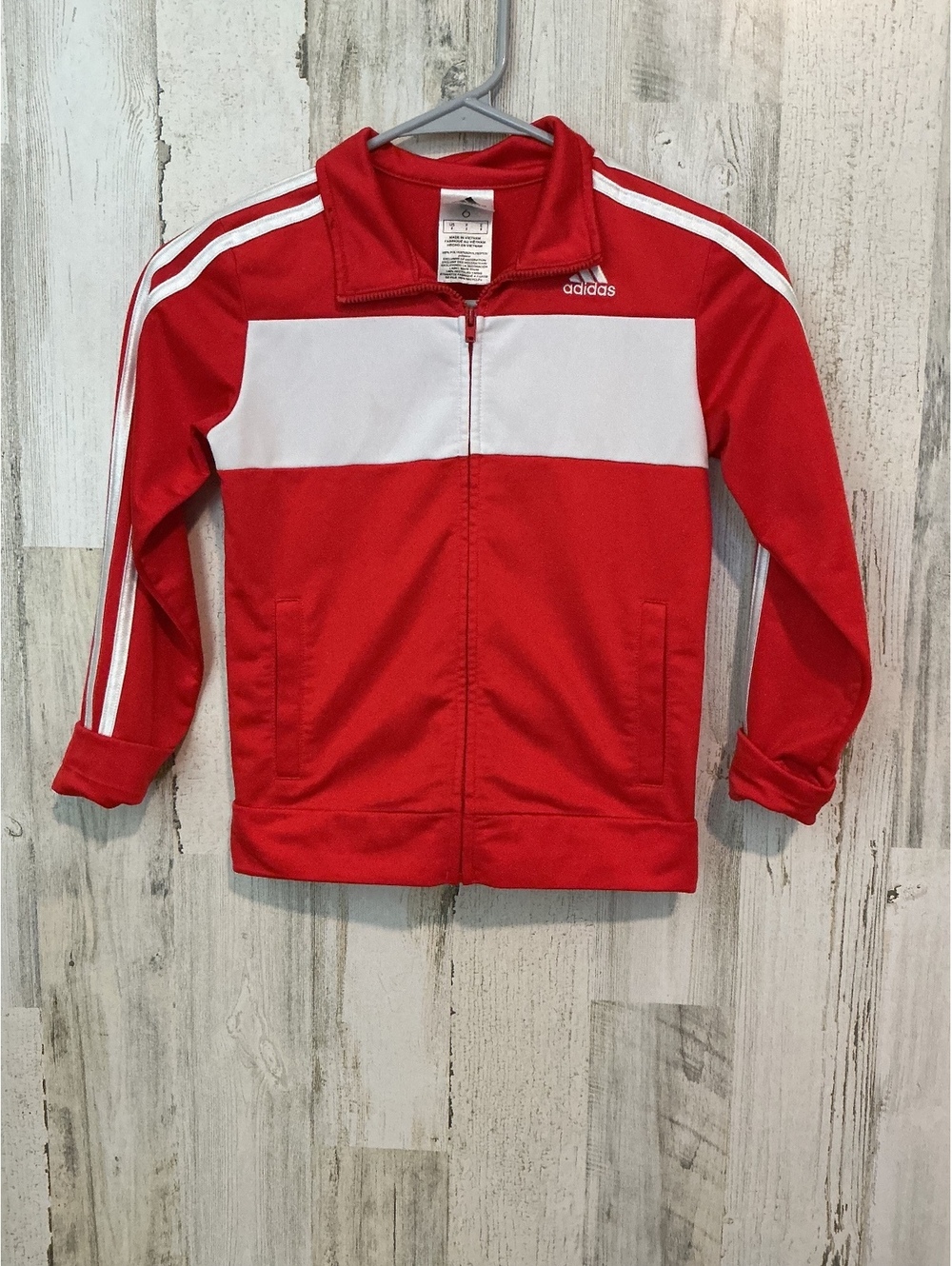 Adidas Boys 6 Regular S Red White Polyester Track Jacket
